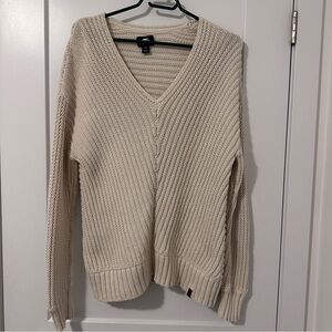 Roots Cable Knit Pullover V- Neck Sweater Cotton Blend Size Small Women’s